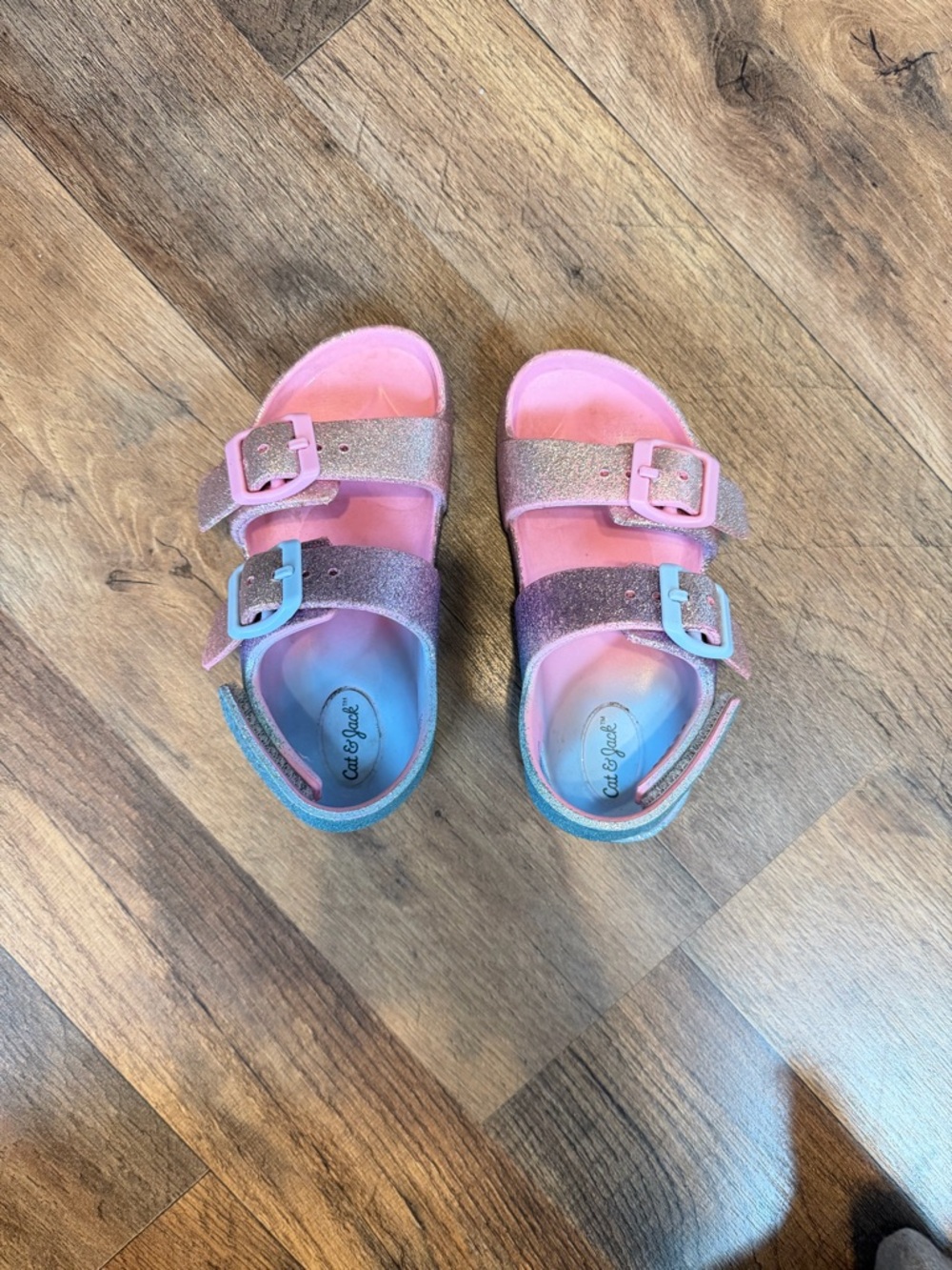 Cat & Jack Pink and Pastel Rainbow Glitter Toddler Sandals